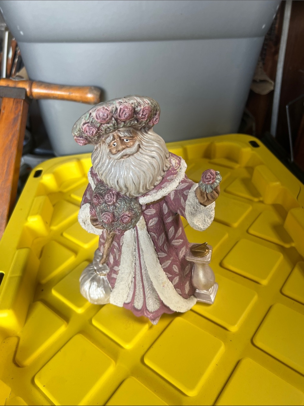 Vintage Victorian Santa Figurine in Dusty Rose and Cream